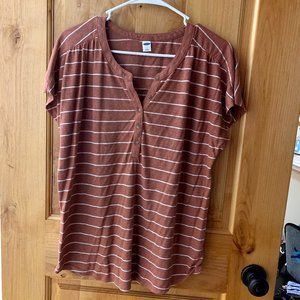 Loose Linen-Blend Jersey Henley Top